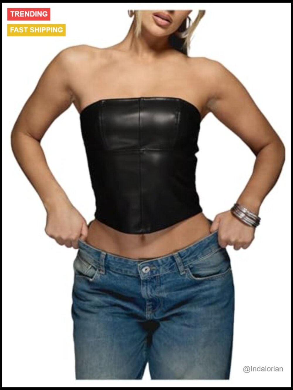 Leather Backless Tube Top Strapless Crop Corset Going Out Tops - Picture 7 of 7